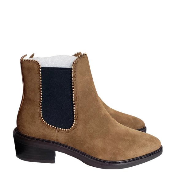 Coach Womens Brown Suede Almond Toe Slip On Stud Booties Ankle Boots Size 10B 6B - Picture 3 of 9